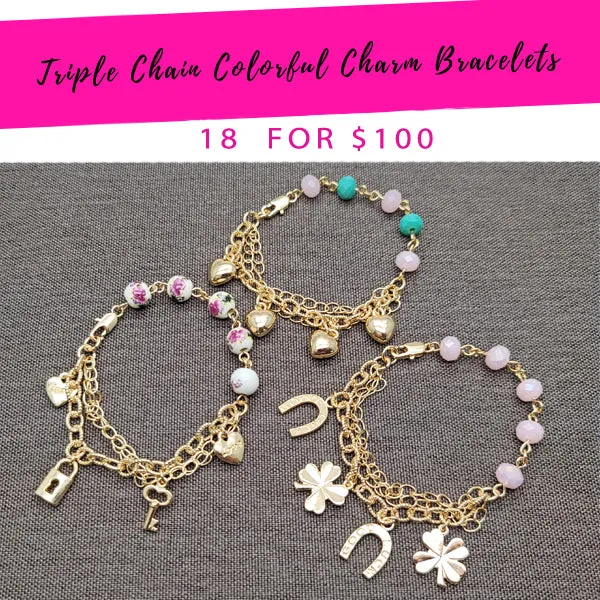 18 Triple Chain Charm Bracelets ($5.55 each) for $100 Gold Layered