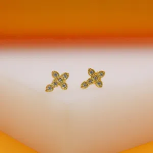 18K Gold Filled CZ Crucifix Stud Earrings (J310A)