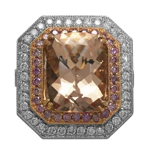 18Kt White Gold Cushion Morganite and Diamond Ladies Ring