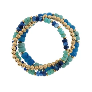 3 Row Colorful Marbled Bead Bracelet Set