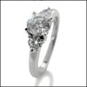 3 Stone .75 round Center 2 small Sides Cubic Zirconia 14K White Gold Ring