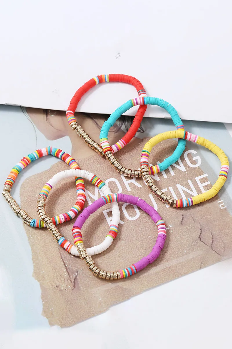 6PCS COLORFUL BEADED BRACELET, 6PCS PER 1 PACK