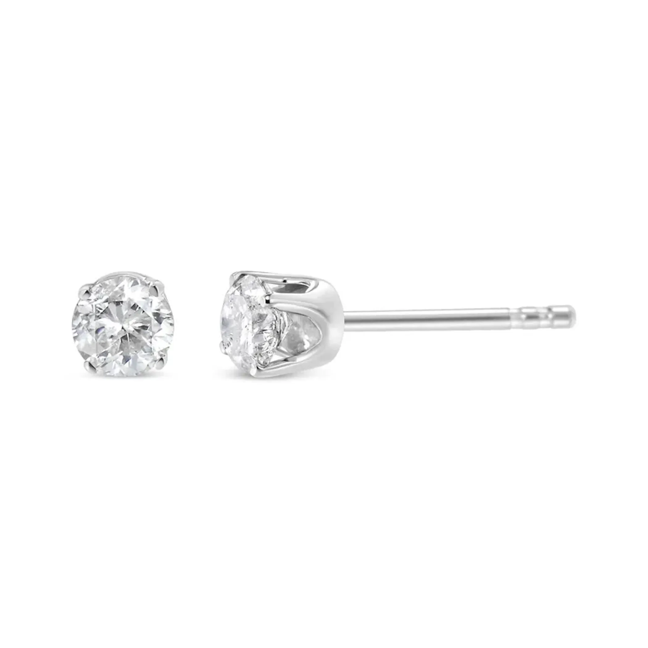 .925 Sterling Silver 1/3 Cttw Round Brilliant-Cut Diamond Classic 4-Prong Stud Earrings (I-J Color, I1-I2 Clarity)