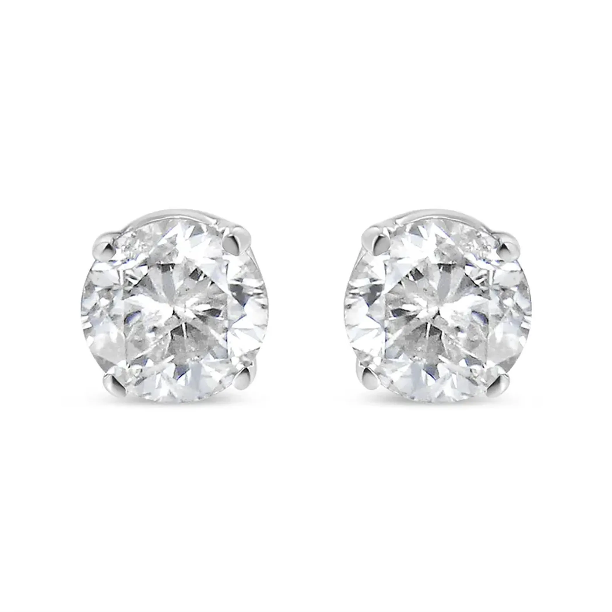 .925 Sterling Silver 1/3 Cttw Round Brilliant-Cut Diamond Classic 4-Prong Stud Earrings (I-J Color, I1-I2 Clarity)