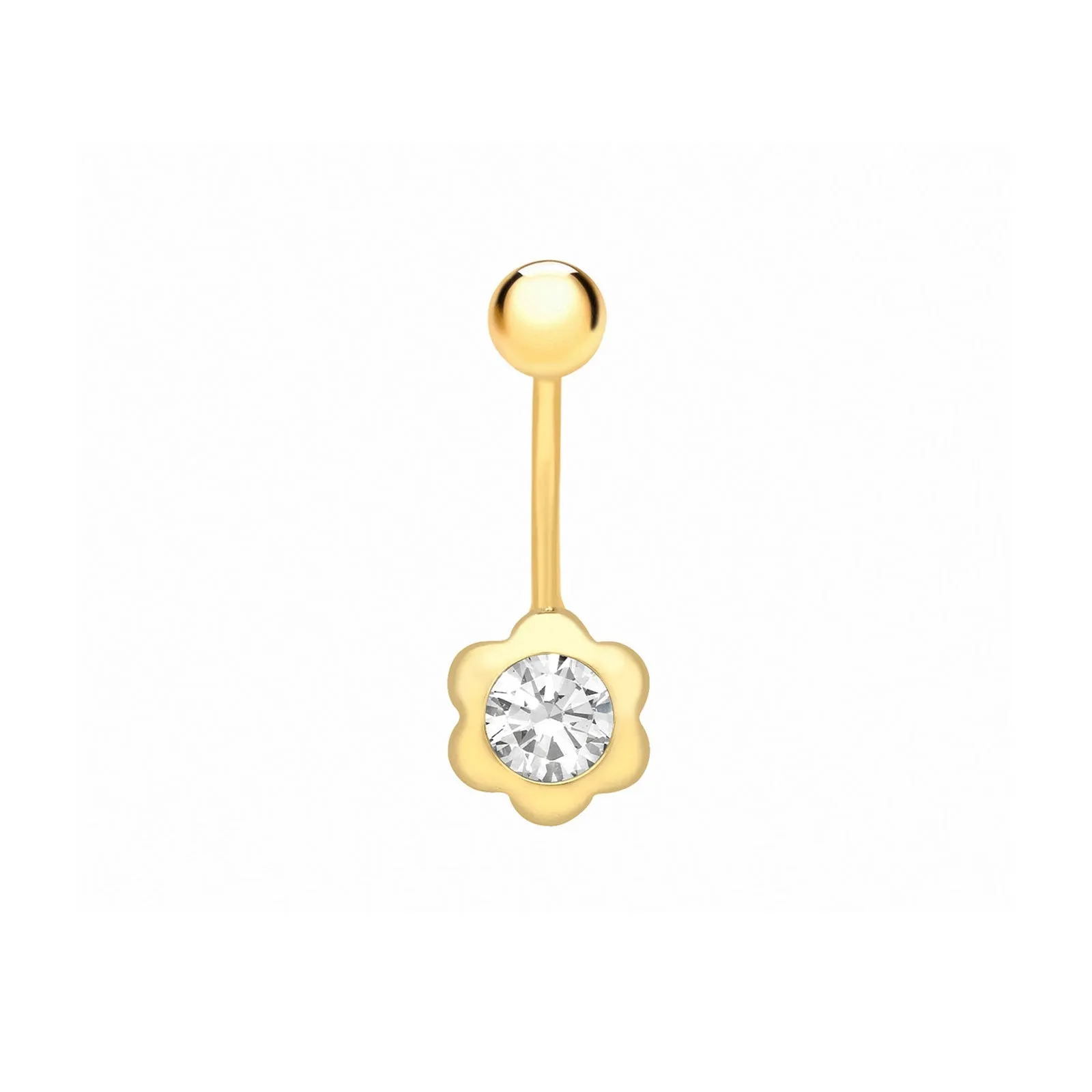 9ct Yellow Gold with White Cubic Zicornia Flower Belly Stud