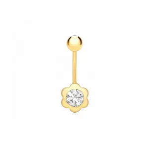 9ct Yellow Gold with White Cubic Zicornia Flower Belly Stud