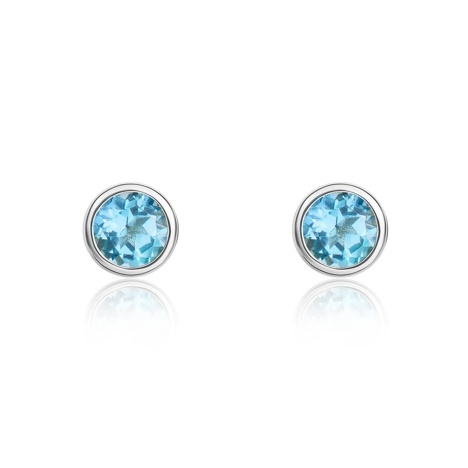 9K White Gold 3mm Round Blue Topaz Stud Earrings