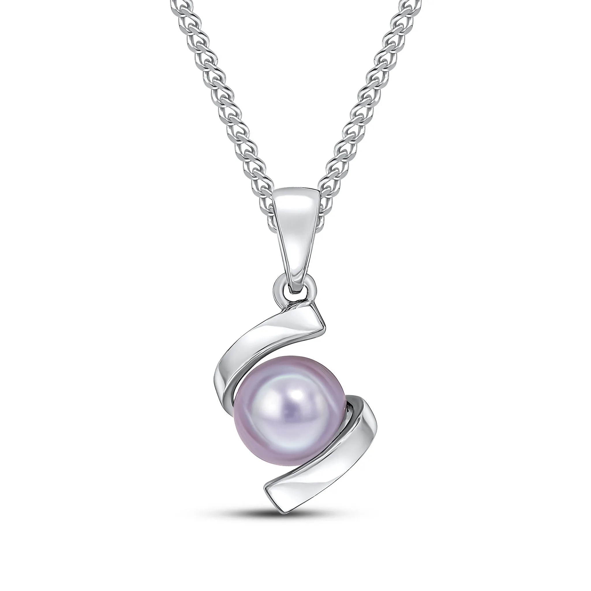 9K White Gold Grey Pearl Twist Pendant