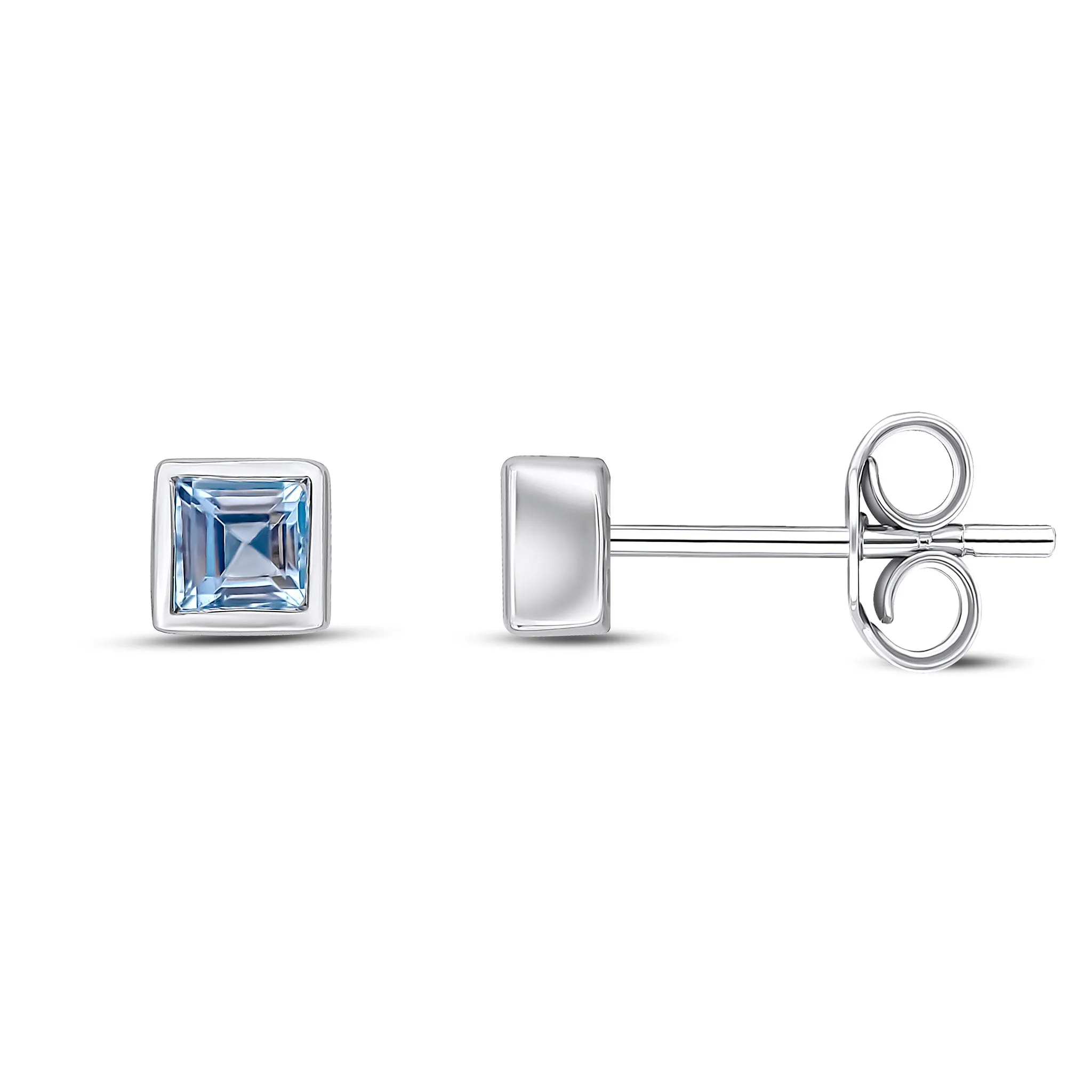 9K White Gold Princess Cut Aquamarine Stud Earrings