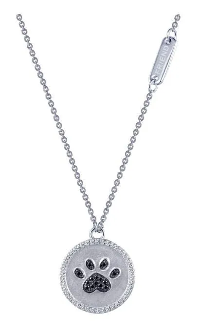 9N027CBP Paw Print Simulated Diamond Necklace