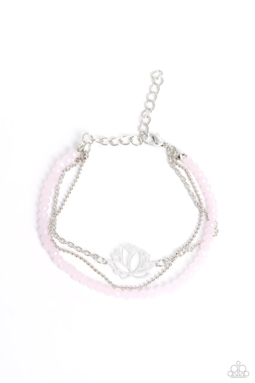 A LOTUS Like This - Pink - Faceted Bead Silver Flower and Chain Paparazzi Lobster Claw Bracelet