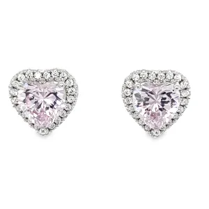 A771 Pink Stone with CZ Heart Post Earrings