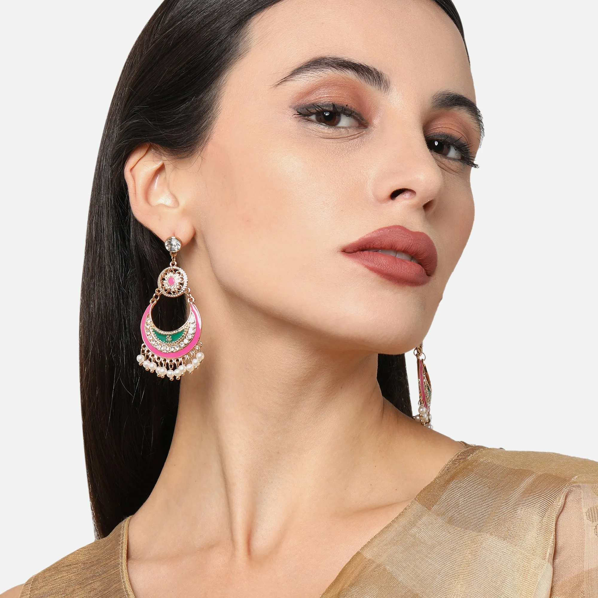 Accessorize London Multi Color Enamel Gold Chandbalis Metal Chandbali Earring