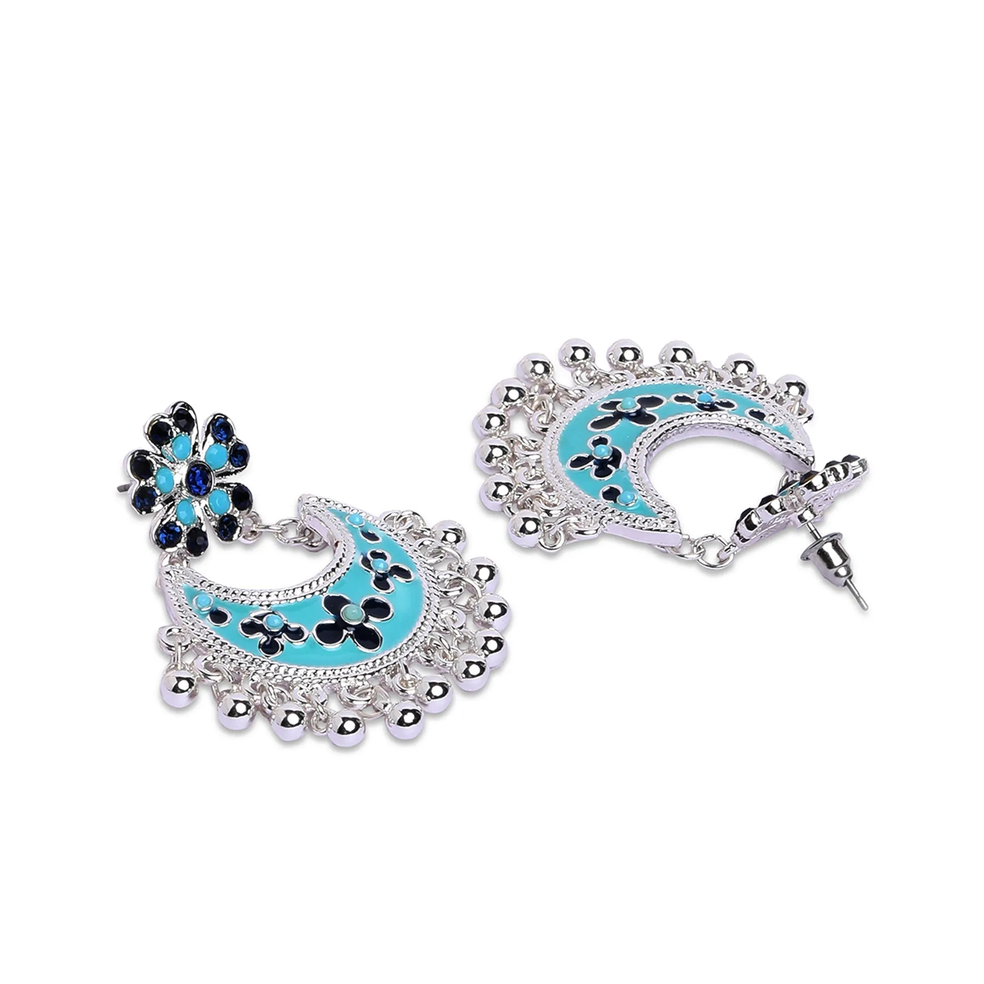 Accessorize London Silver Plated Floral Enamel Chandbalis Metal Chandbali Earring