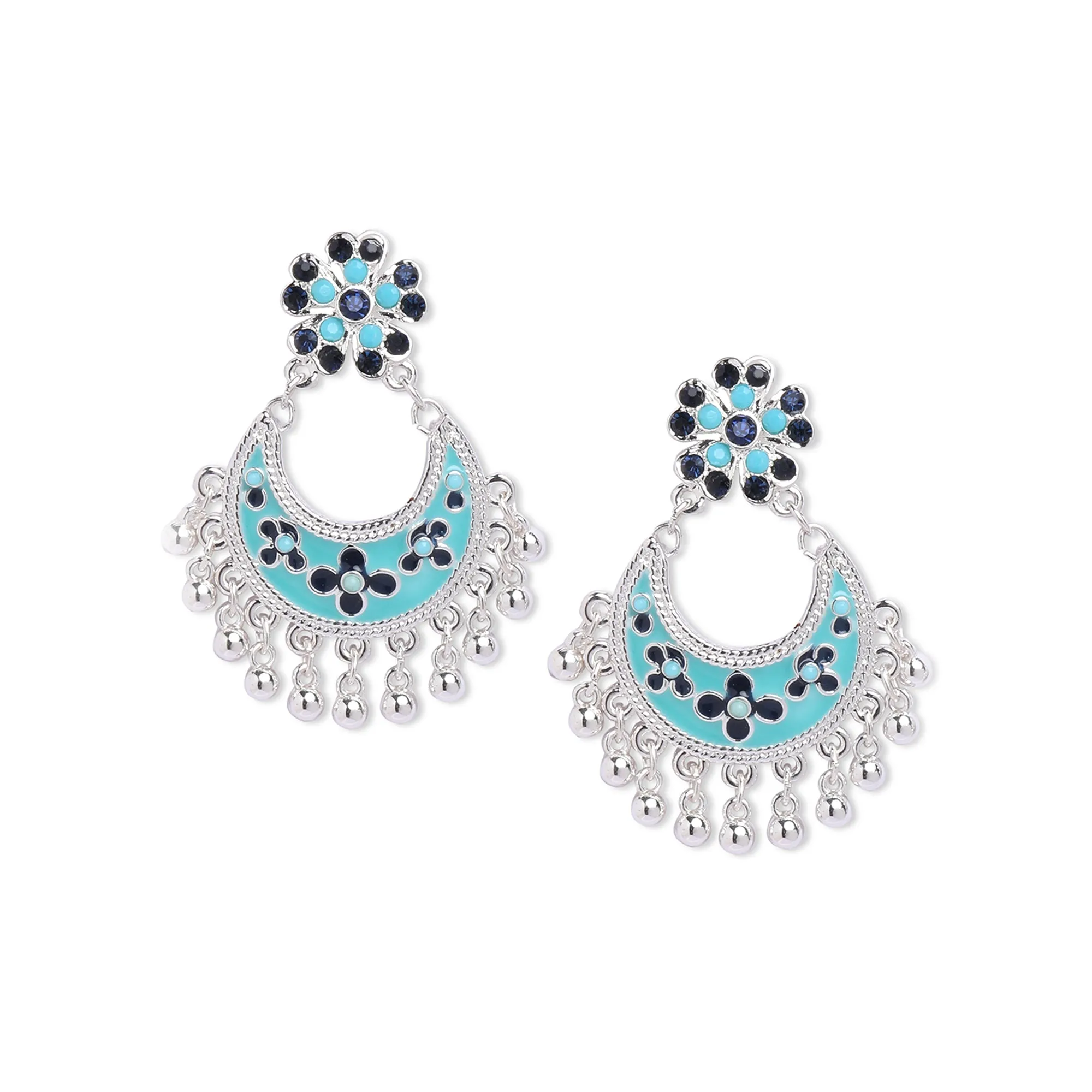 Accessorize London Silver Plated Floral Enamel Chandbalis Metal Chandbali Earring