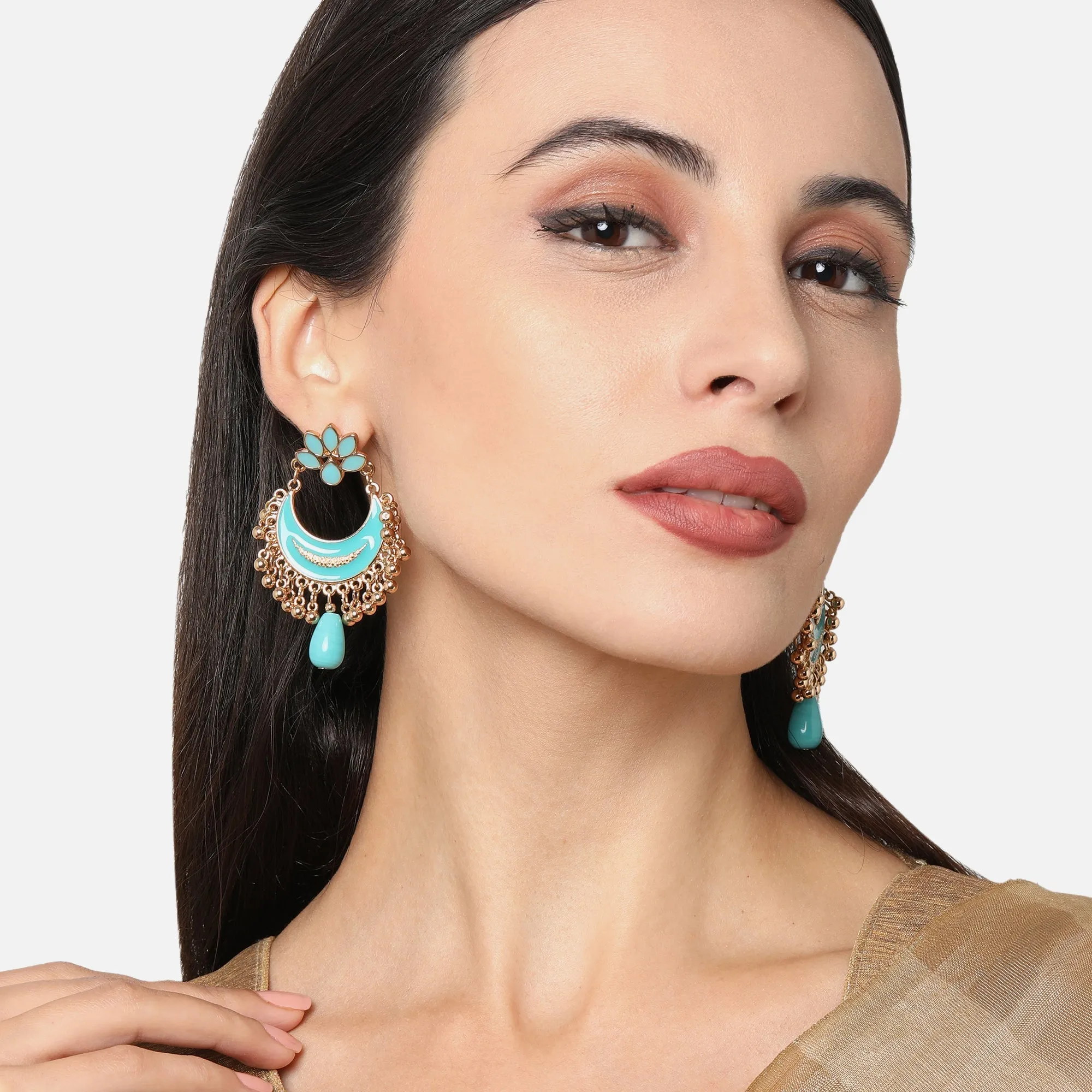 Accessorize London Turquoise Gold Plated Chandbalis Metal Chandbali Earring