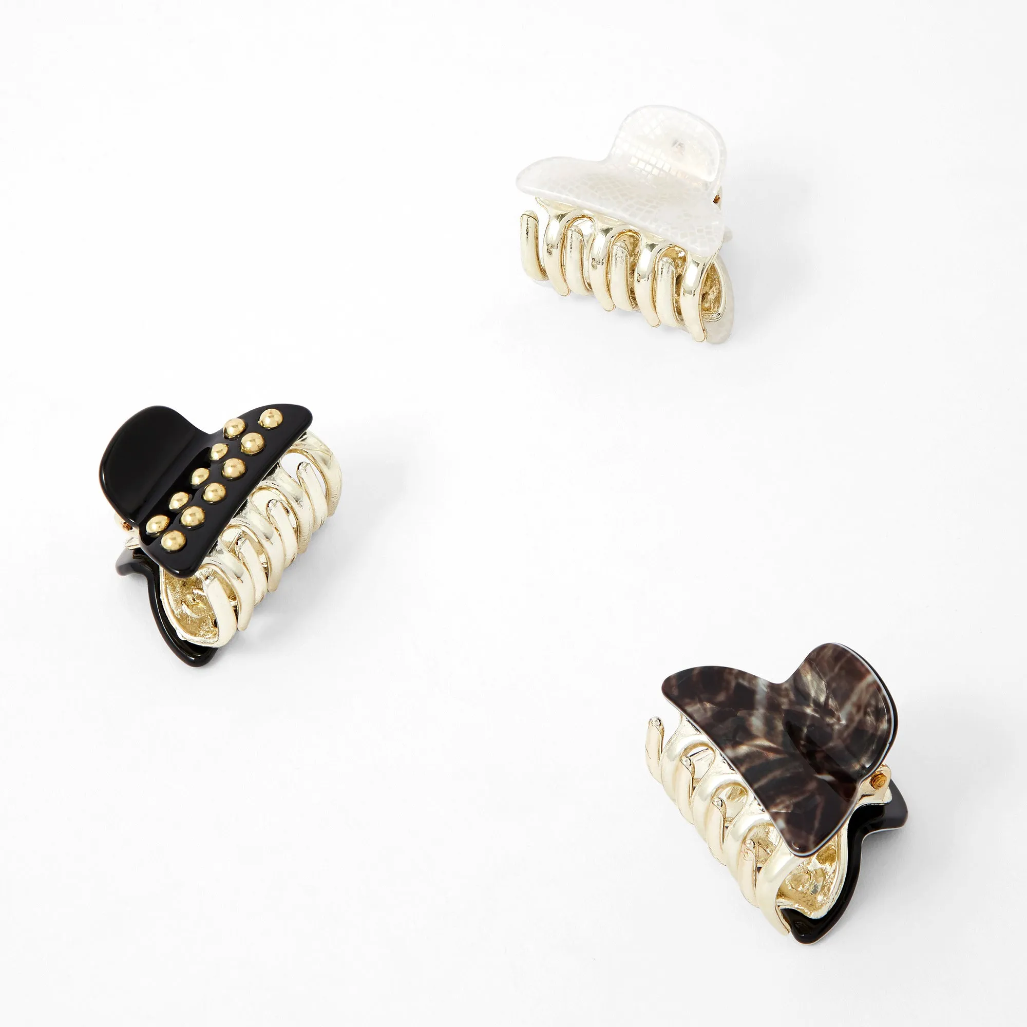 Accessorize London Women's Black & White 3 Pack Studded Mini Hair Claw Clip