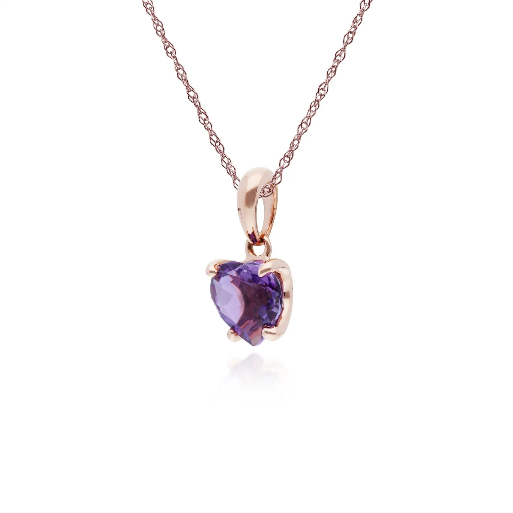 Amethyst Halskette, 9 Karat Rosegold 0,67ct Klaue Satz Amethyst Herz Anhänger auf 45cm Kette