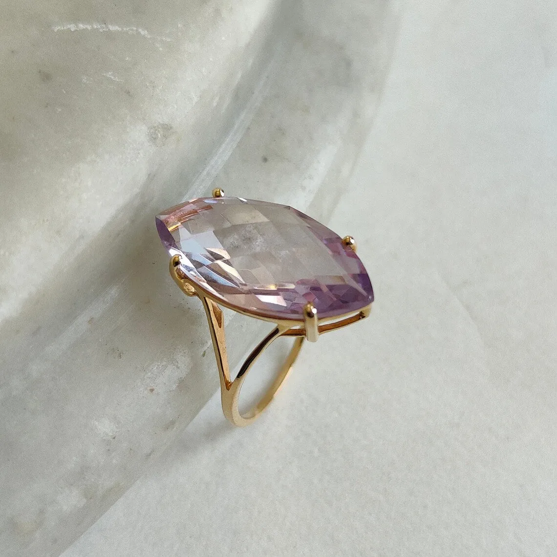 Amethyst Marquise Cut Simple Solitaire Rings - 14k Gold Vermeil Rings