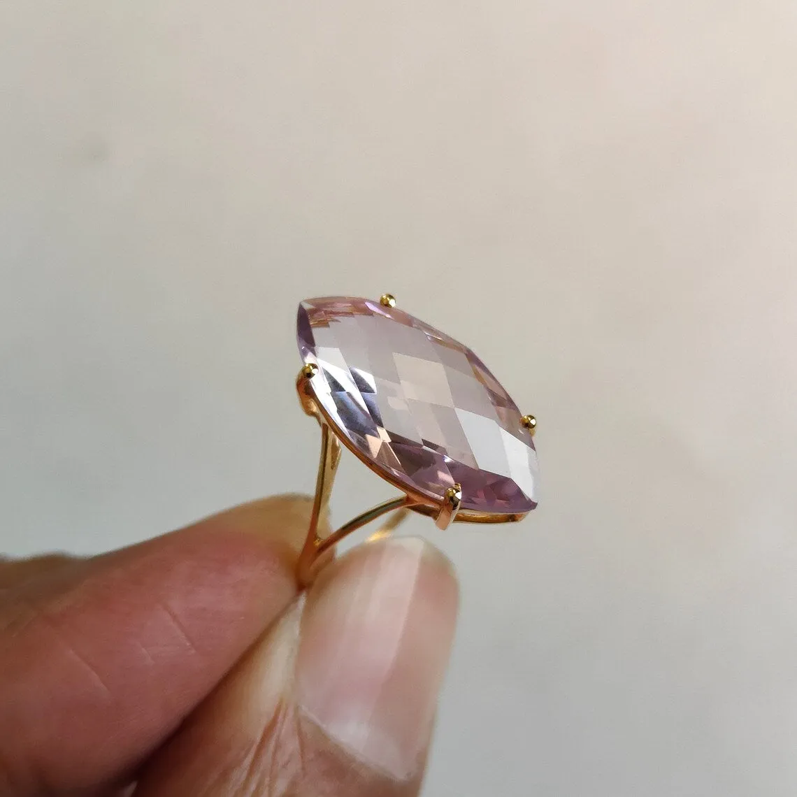 Amethyst Marquise Cut Simple Solitaire Rings - 14k Gold Vermeil Rings