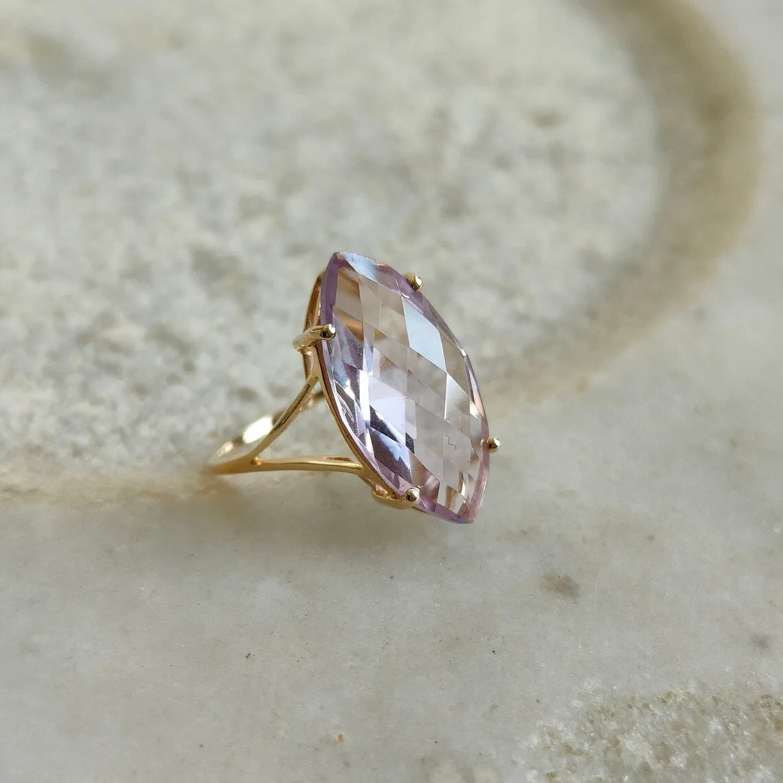 Amethyst Marquise Cut Simple Solitaire Rings - 14k Gold Vermeil Rings