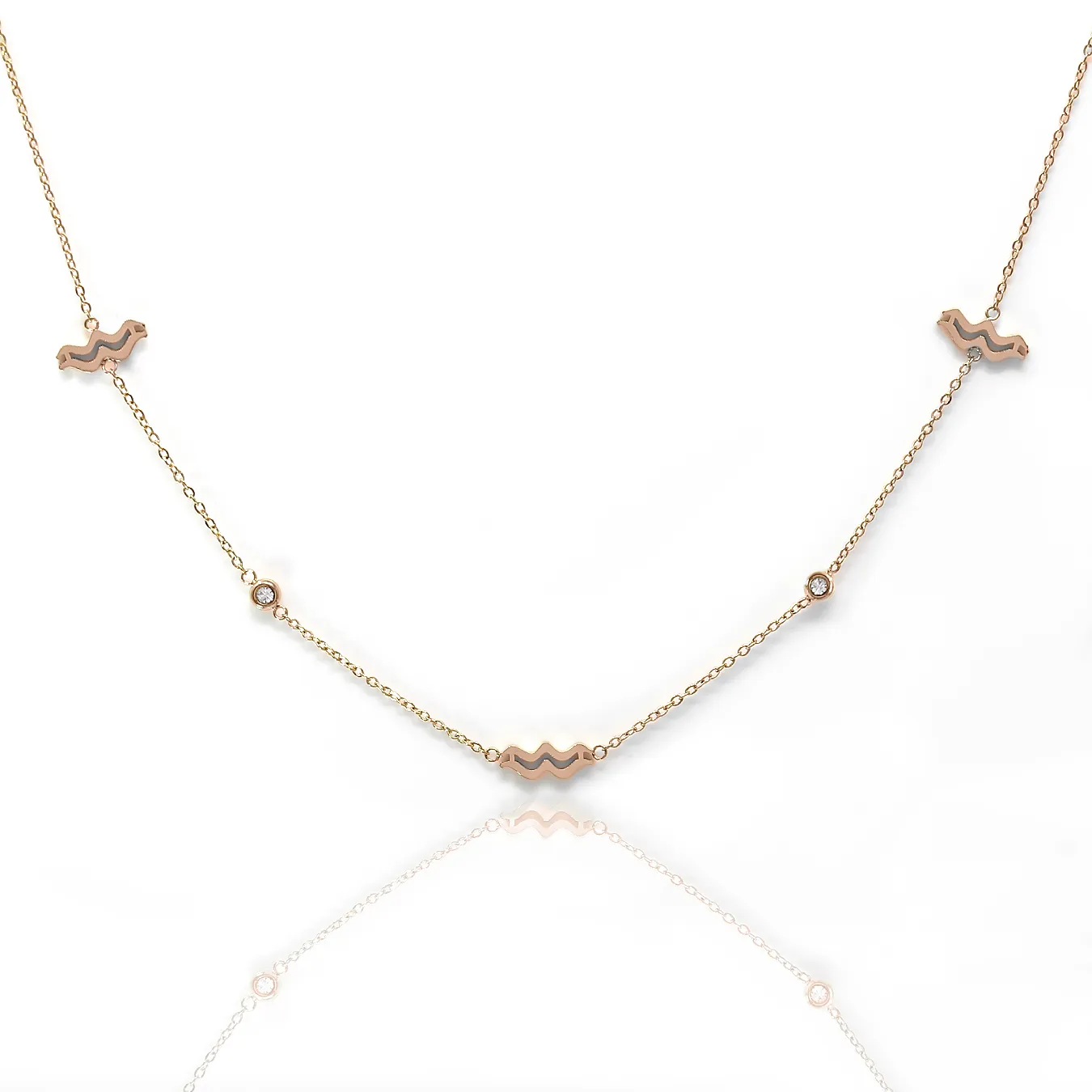 Aquarius Necklace with CZ Stones - Rose Gold