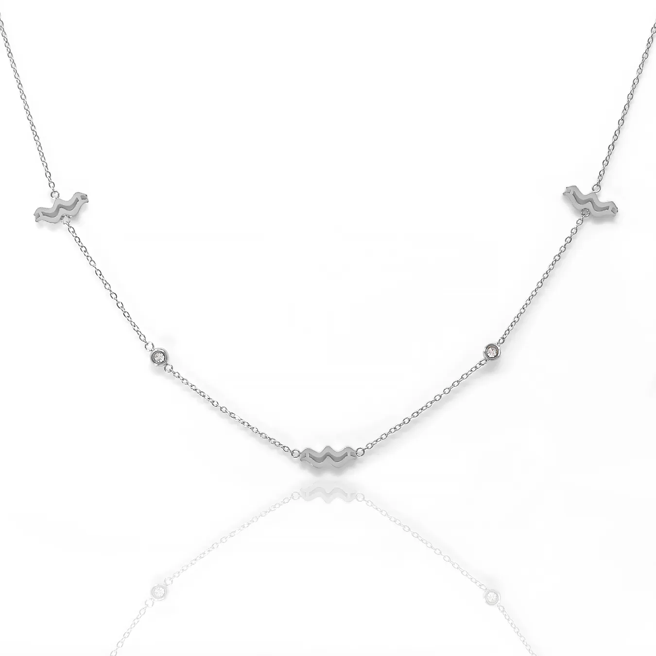 Aquarius Necklace with CZ Stones - Silver