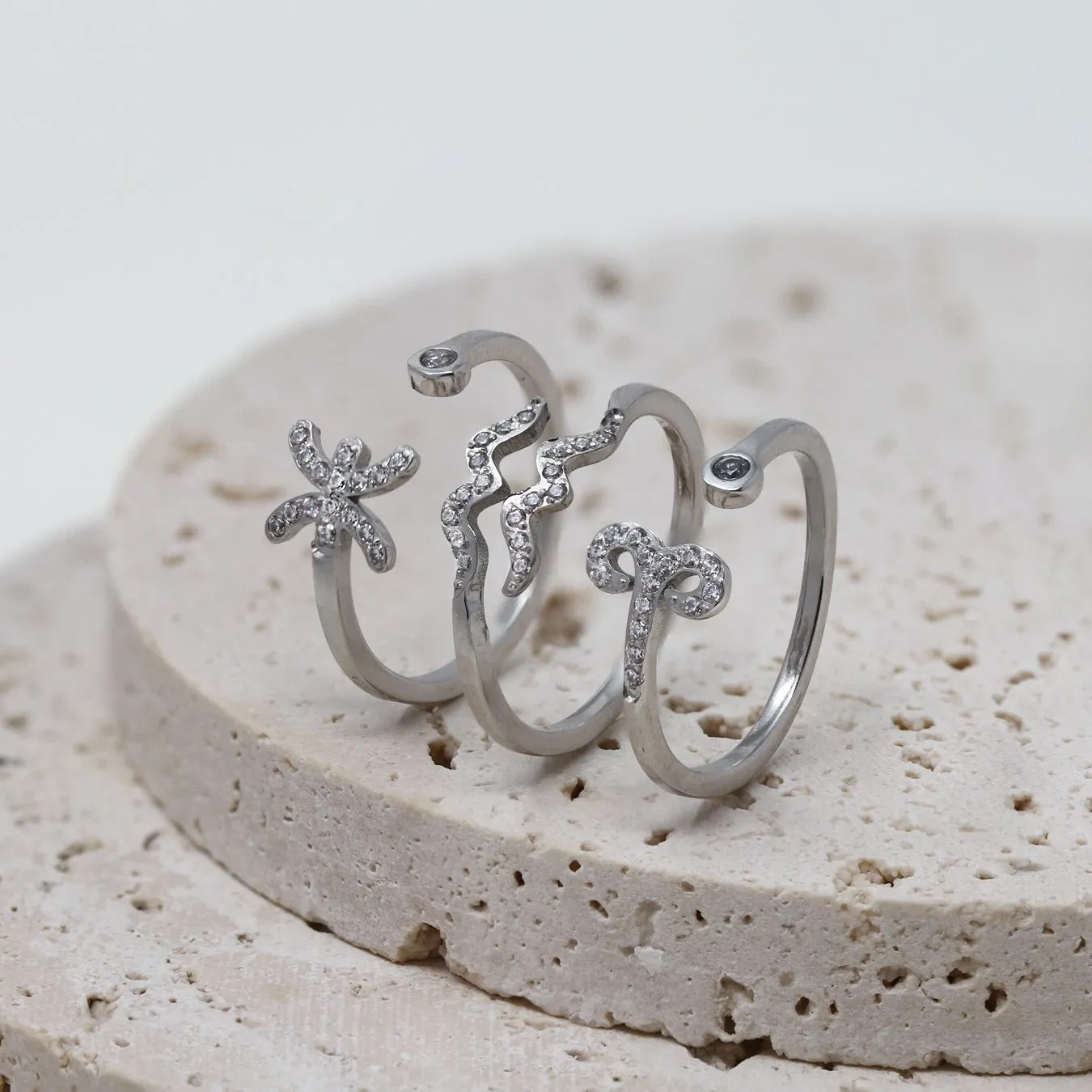 Aquarius Ring with CZ Stones - Silver