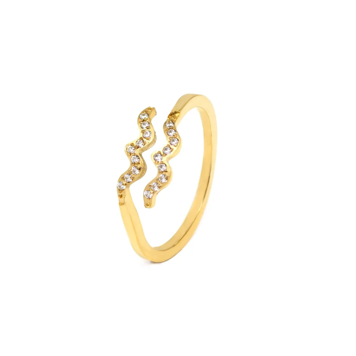 Aquarius Ring with CZ Stones - Yellow Gold