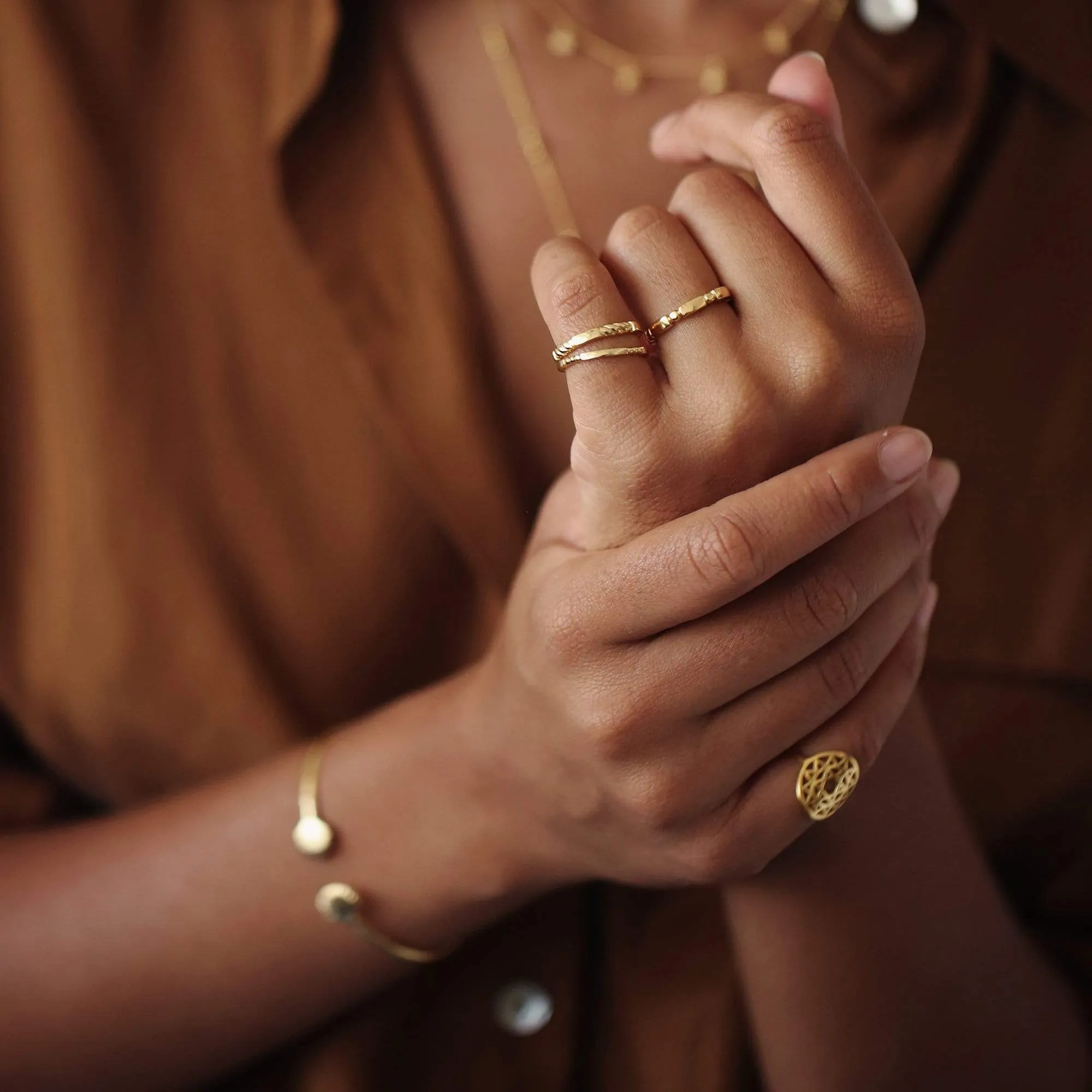 Bar & Ball Stacking Ring 18ct Gold Plate