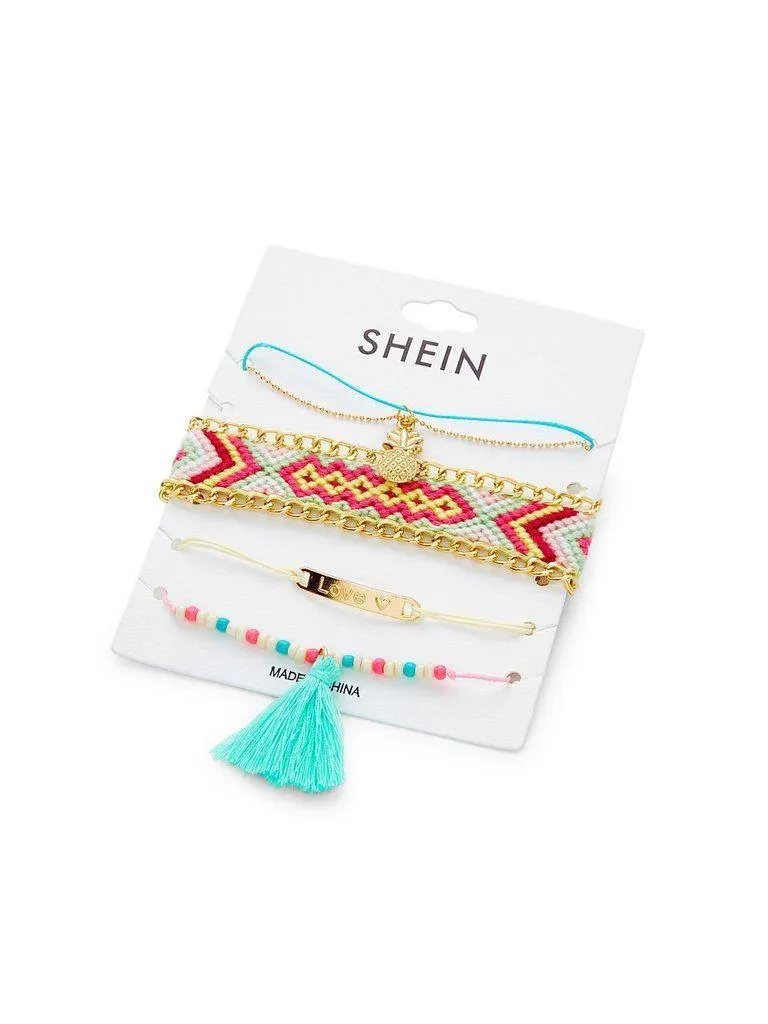 Beaded Design Bracelet Set With Tassel Charm