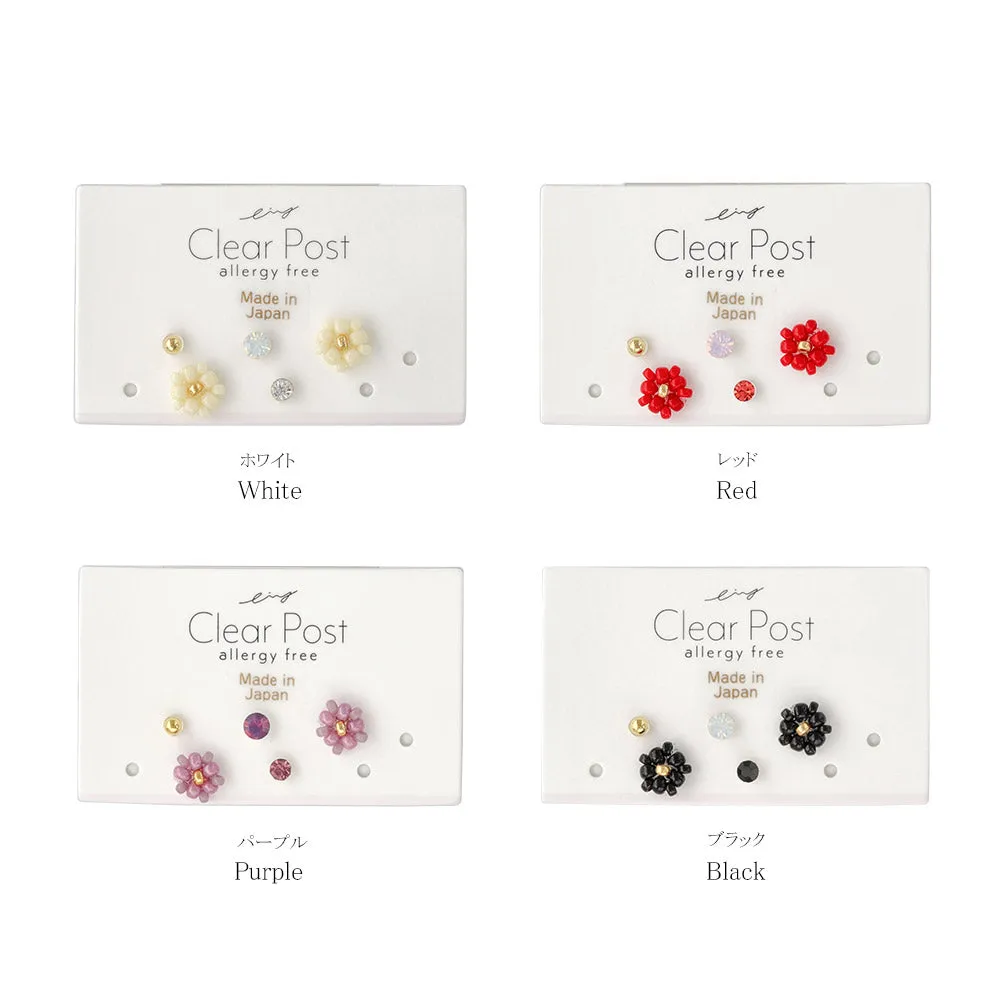 Beaded Flower Small Plastic Stud Set