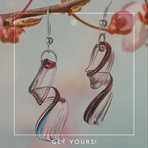 BESHEEK Handmade Murano Inspired Gorgeous Artist Made Pink Purple Blue Twist Glass Dangle Earrings | Handcrafted Blown Hypoallergenic Artisan Lampwork Italian Style Jewelry (Twist)