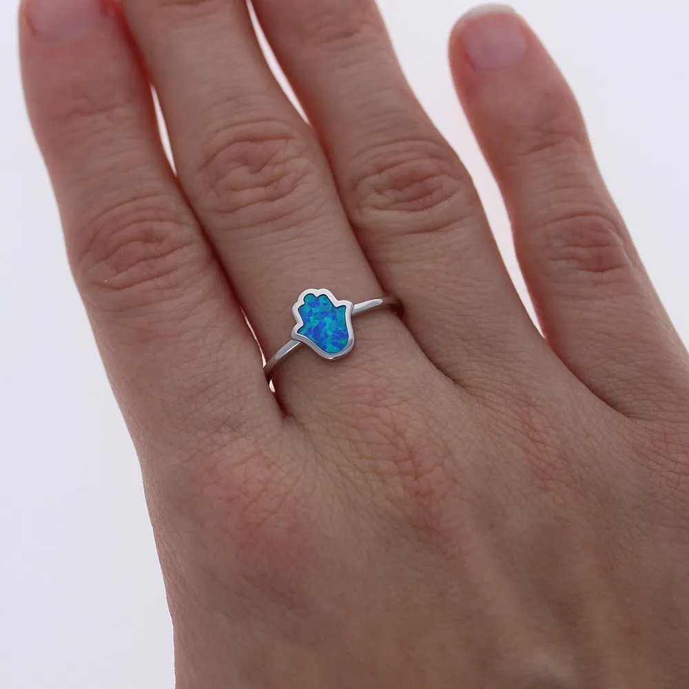 Blue Opal Hamsa Ring