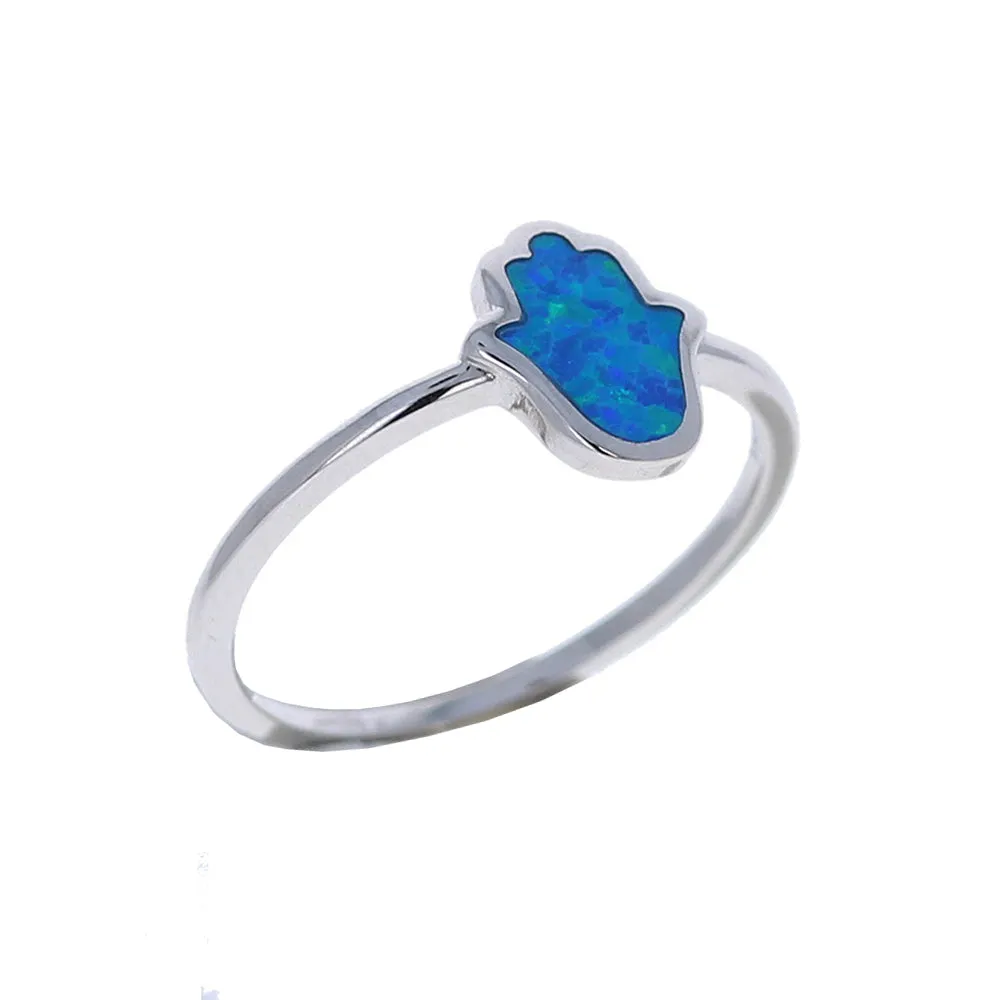 Blue Opal Hamsa Ring