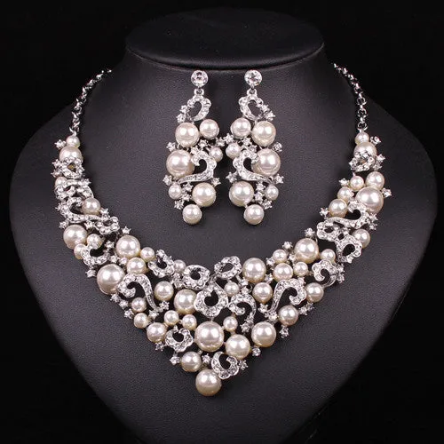 Bridal Jewelry Sets Wedding Necklace Earring For Brides Party Accessories Gold Color Imitation Pearl  Women Christmas Gift