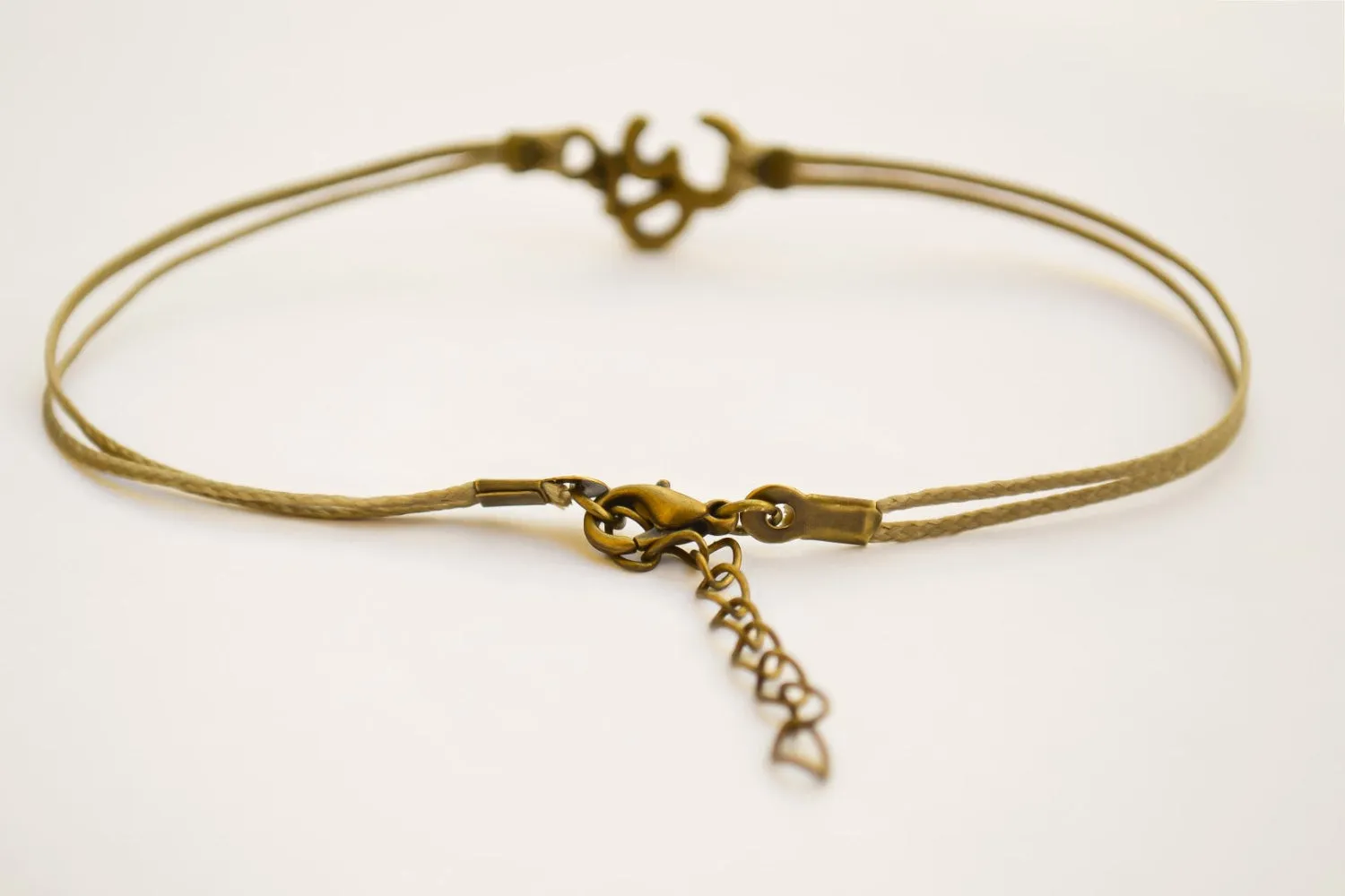 Bronze om anklet, brown cord, yoga ankle bracelet, Christmas gift for her