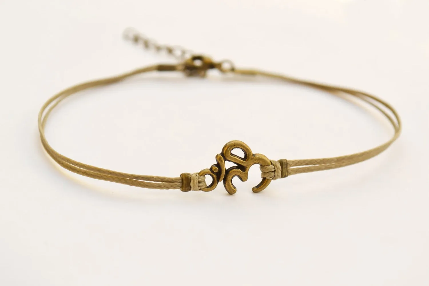 Bronze om anklet, brown cord, yoga ankle bracelet, Christmas gift for her