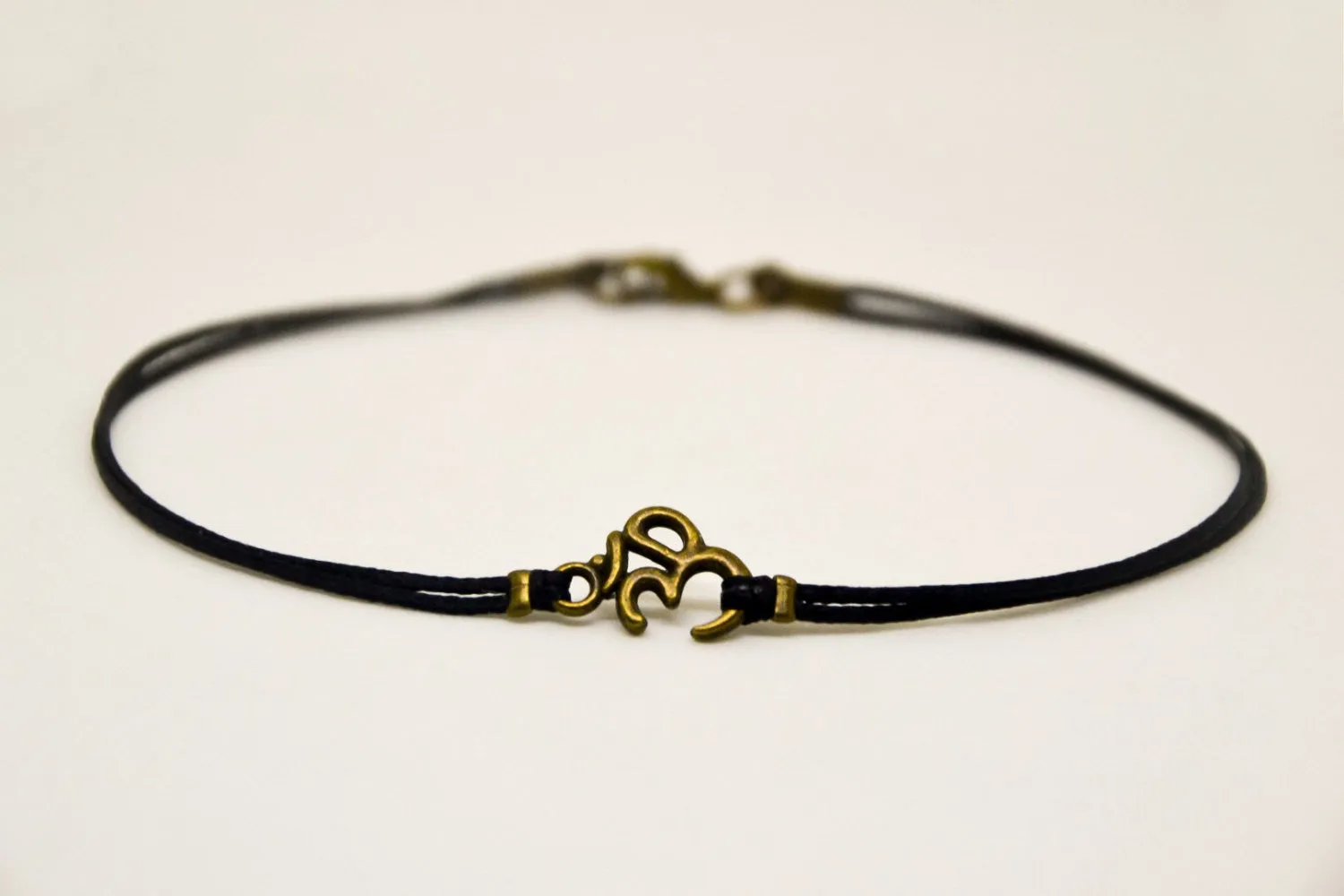 Bronze Om anklet for men, black ankle bracelet, Yoga gift for him