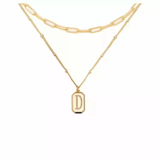 CAI Layering Tag Initial Necklaces - Gold