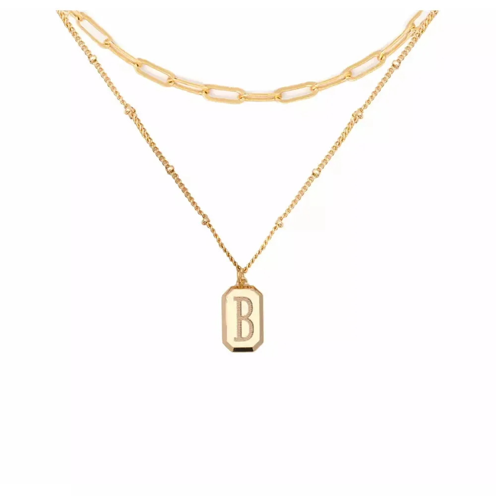 CAI Layering Tag Initial Necklaces - Gold