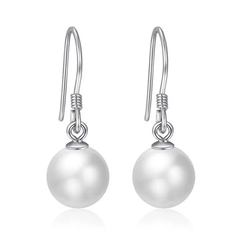 Classic Pearl Pendant Silver Drop Earrings for Women