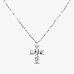 Classic Prong Set Diamond Cross Necklace