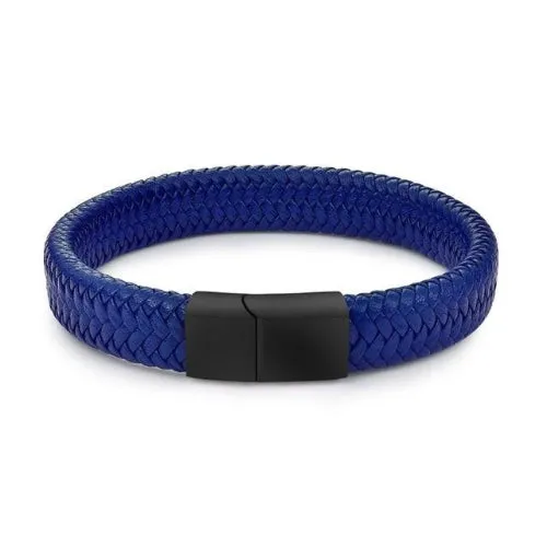 Classy Men Blue Braided Leather Bracelet