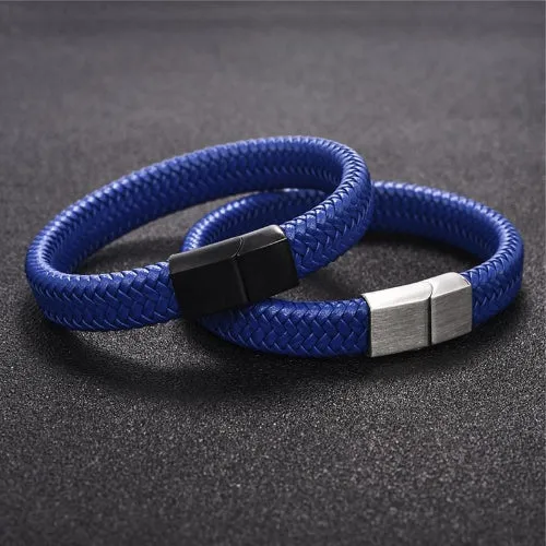 Classy Men Blue Braided Leather Bracelet