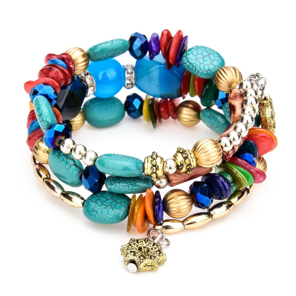 Colorful Natural Stone Turquoise Beaded Bracelet Women Multi-layer Winding Bracelet