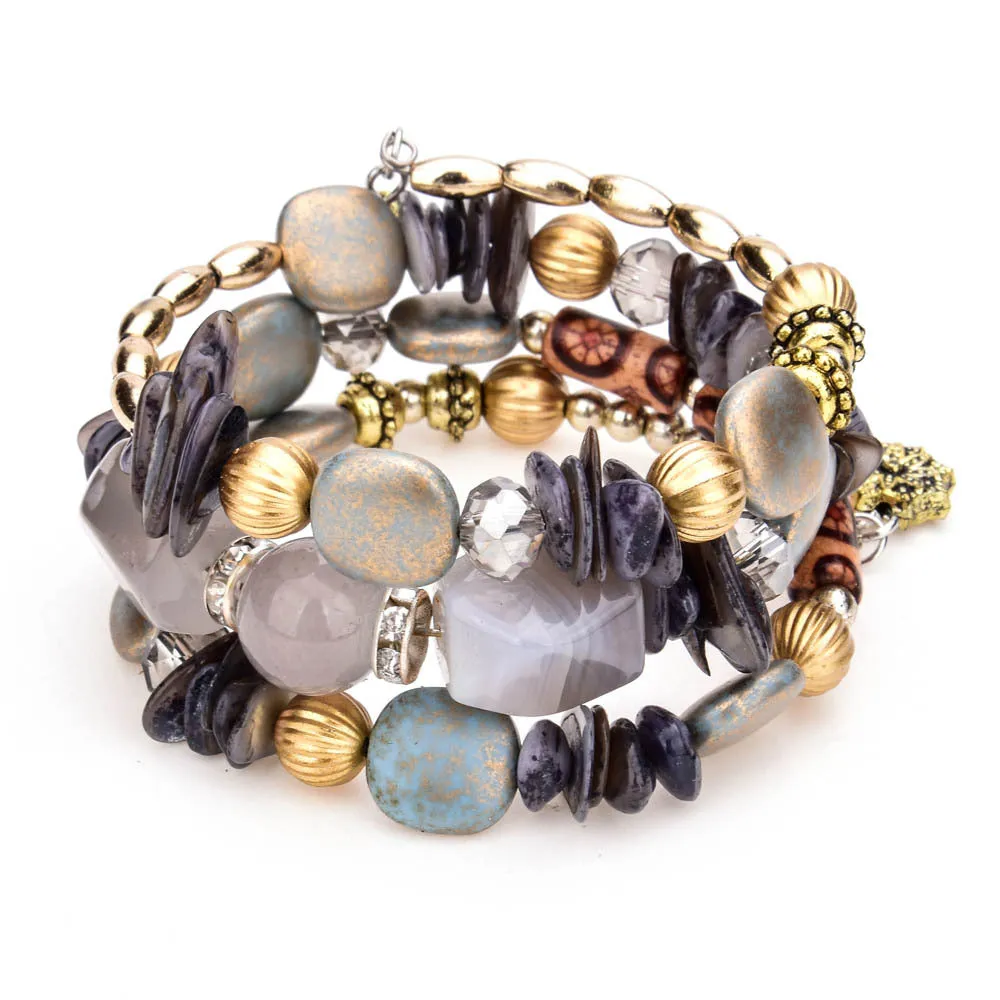 Colorful Natural Stone Turquoise Beaded Bracelet Women Multi-layer Winding Bracelet