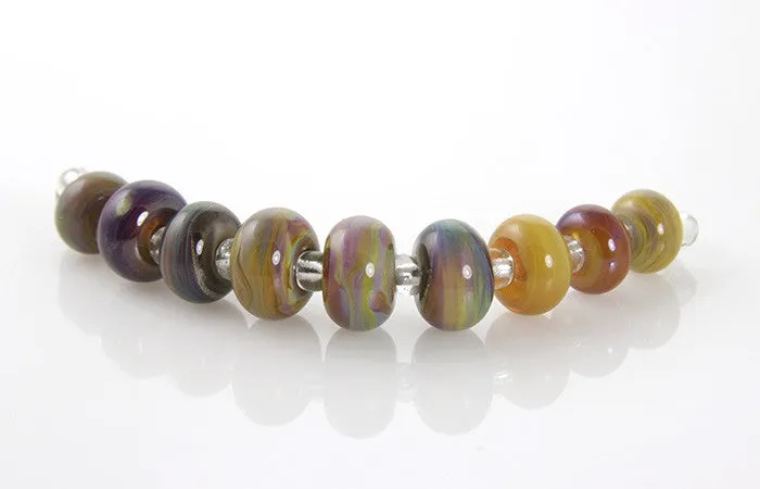 Colorful Striations Lampwork Glass Beads SRA