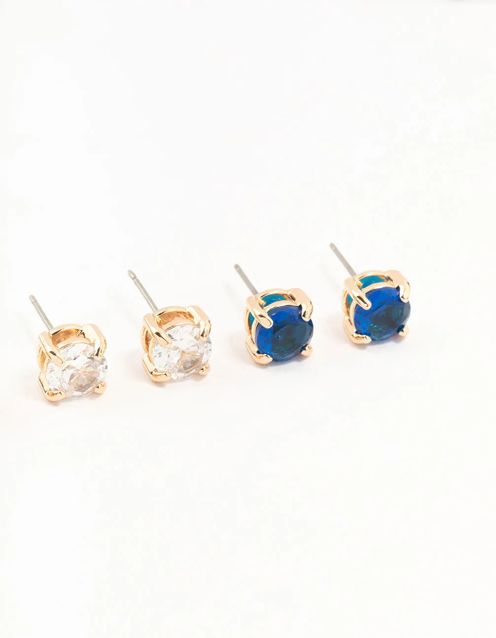 Coloured Diamante Gold Stud Earrings 3-Pack