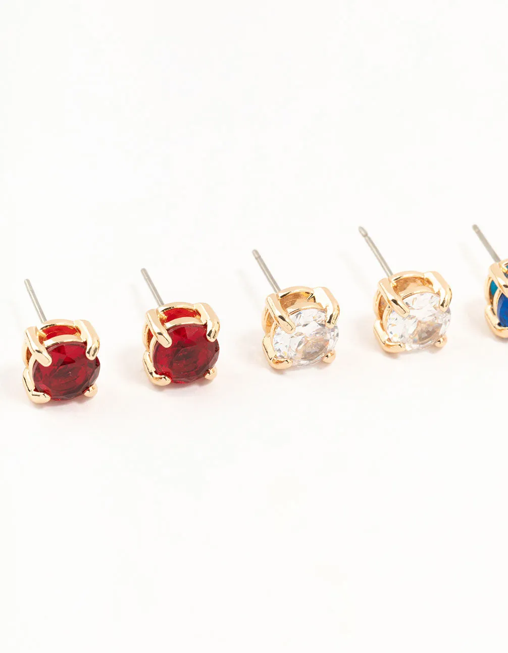 Coloured Diamante Gold Stud Earrings 3-Pack